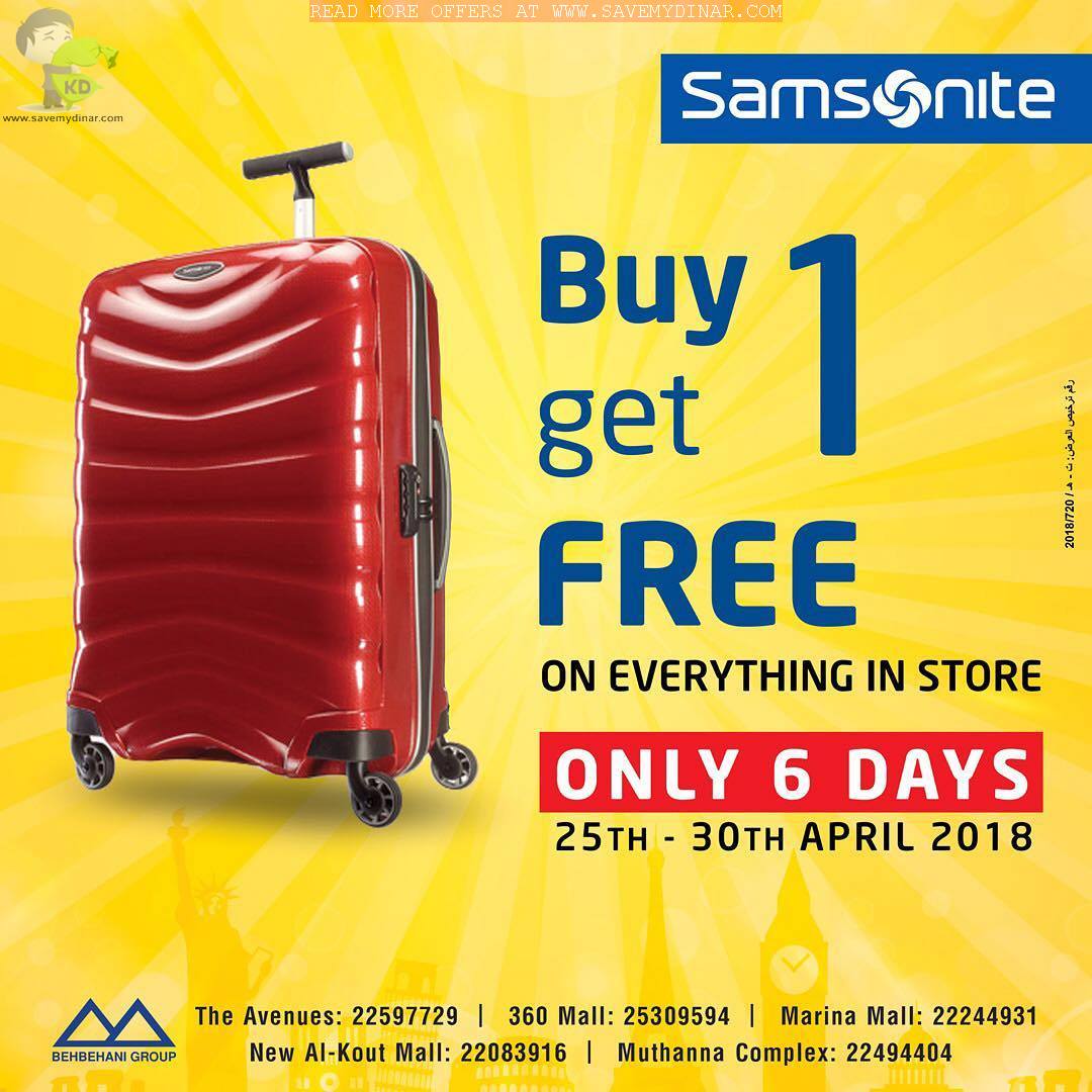Samsonite Kuwait Buy 1 and get 1 FREE SaveMyDinar Offers, Deals