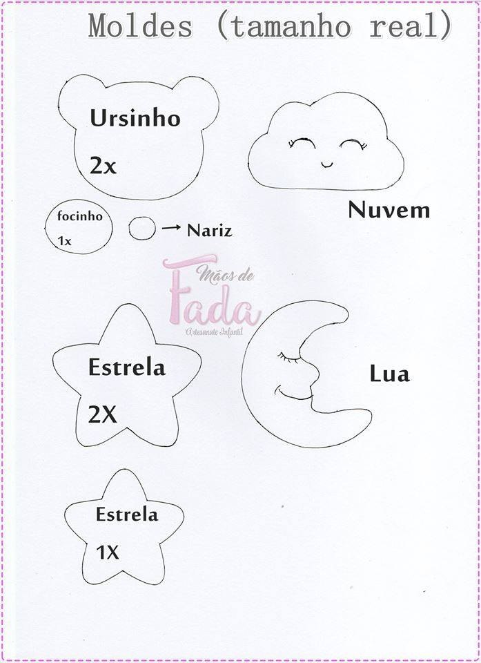 Eu Amo Artesanato: Ursinho, lua, estrela, nuvem de feltro com molde