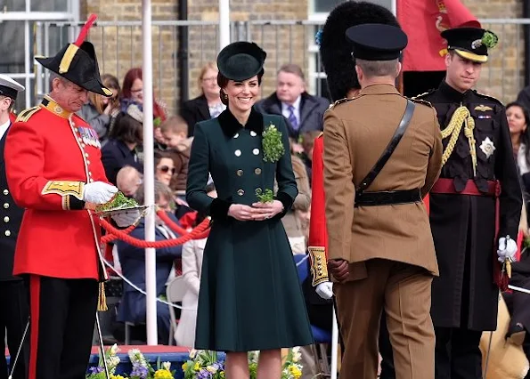 Prince William and Duchess Catherine attend Irish Guards St Patrick's Day.  Kate Middleton wore Catherine Walker Military coat for the Irish Guards ceremony