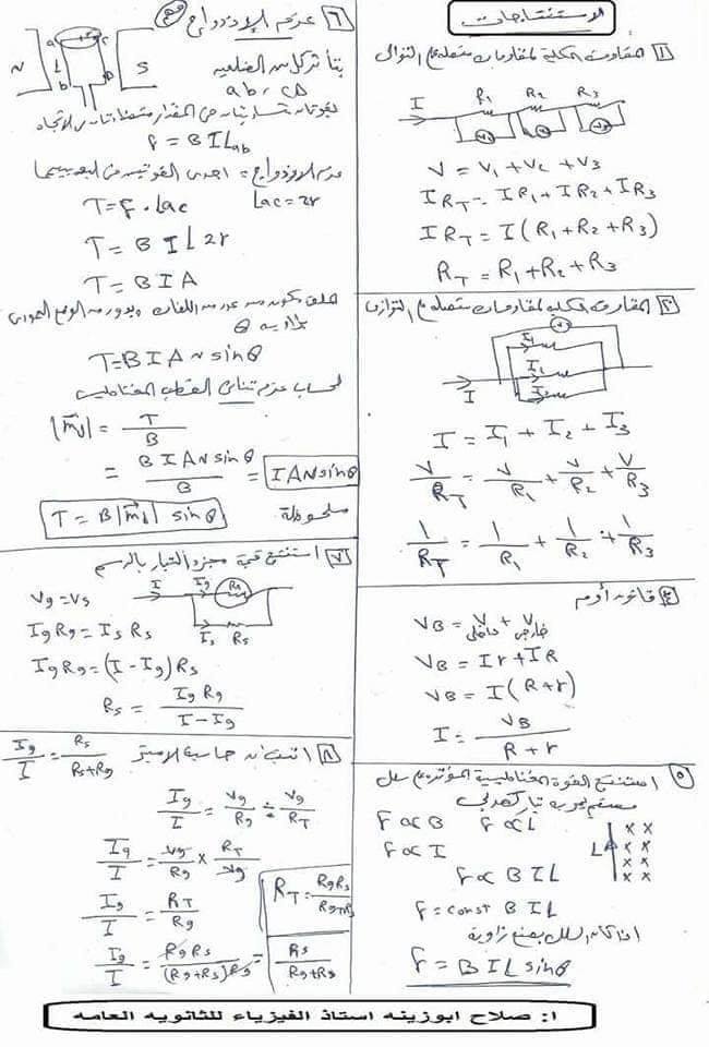مراجعة اثباتات منهج الفيزياء كل قوانين الفيزياء رسومات منهج الفيزياء للصف الثالث الثانوي