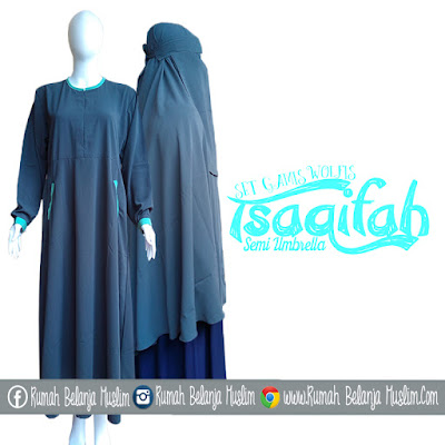 Set Gamis Syari Semi Umbrella Abu Tua Set Gamis Syari Semi Umbrella Abu Tua