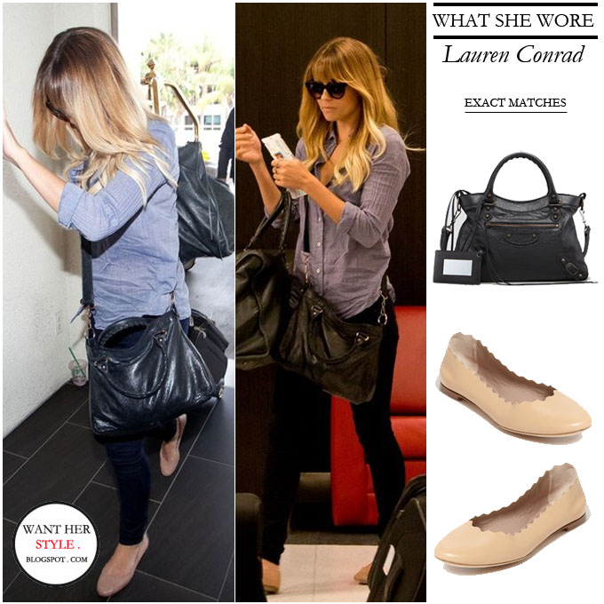 WHAT SHE WORE: Lauren Conrad in beige leather scalloped ballerina flats at LAX on June 2 I want her style - What celebrities wore and where to buy it. Celebrity
