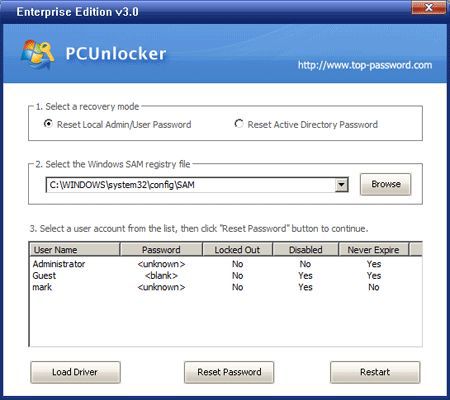 pcunlocker load driver from usb