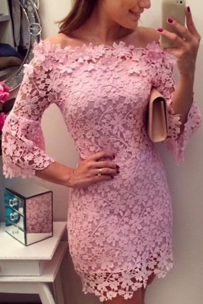 Lace pink dress