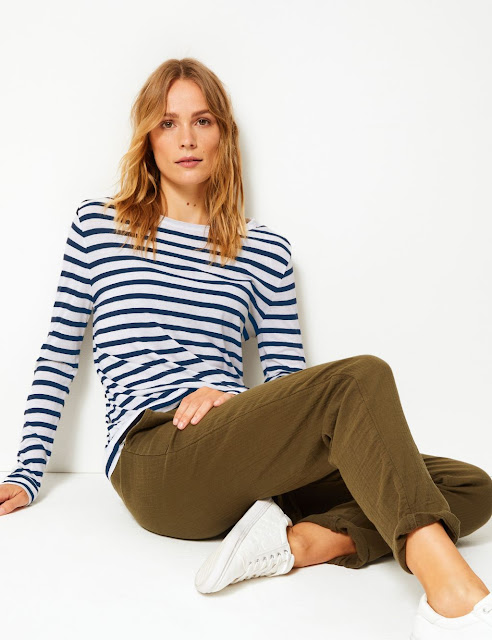 marks and spencer striped round neck long sleeve t-shirt