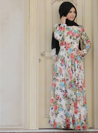 Top 5 Model Long Dress Muslimah Motif Bunga Terbaru 2016