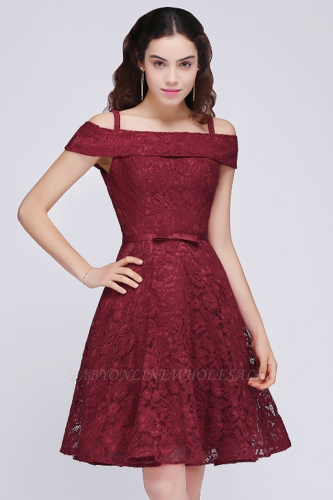 BRISTOL | A-Line Spaghetti Straps Short Lace Burgundy Homecoming Dresses-Price:US$ 74.98