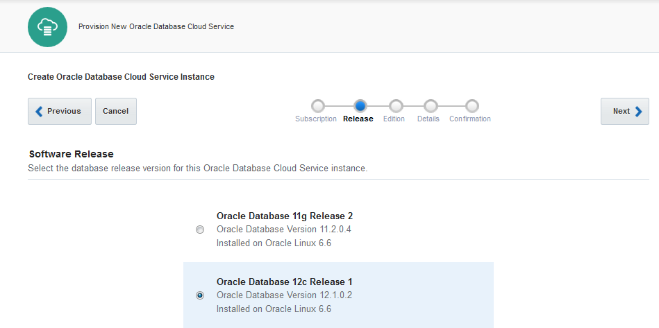 Oracle Database Cloud Service Release Version