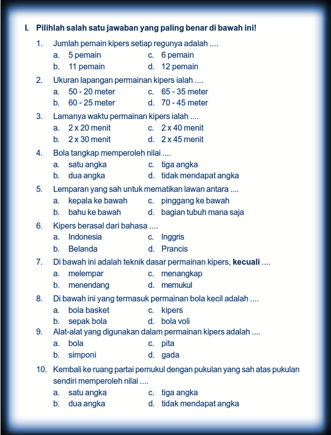 Soal Uts Pjok Kelas 5 Semester 1