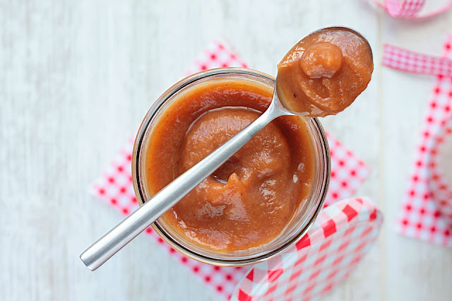 Crock Pot Spiced Apple Butter, dump everything into your slow cooker and you're on you way to a delicious low sugar spread. GoodFoodShared.Blogspot.com  