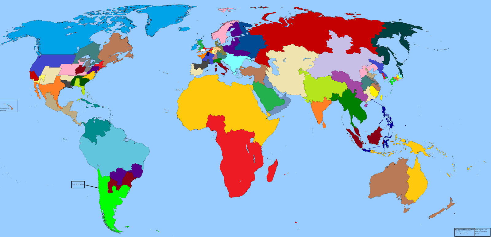The world divided into regions with a GDP The world divided into regions with a GDP of 1 trillion dollars