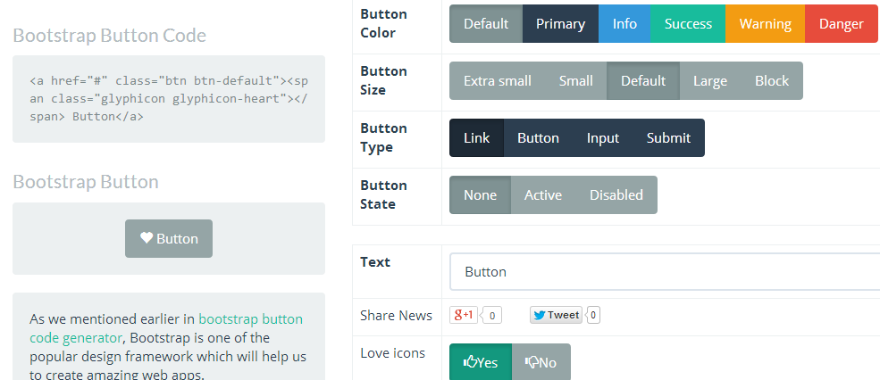 Bootstrap 3 Button Code Generator