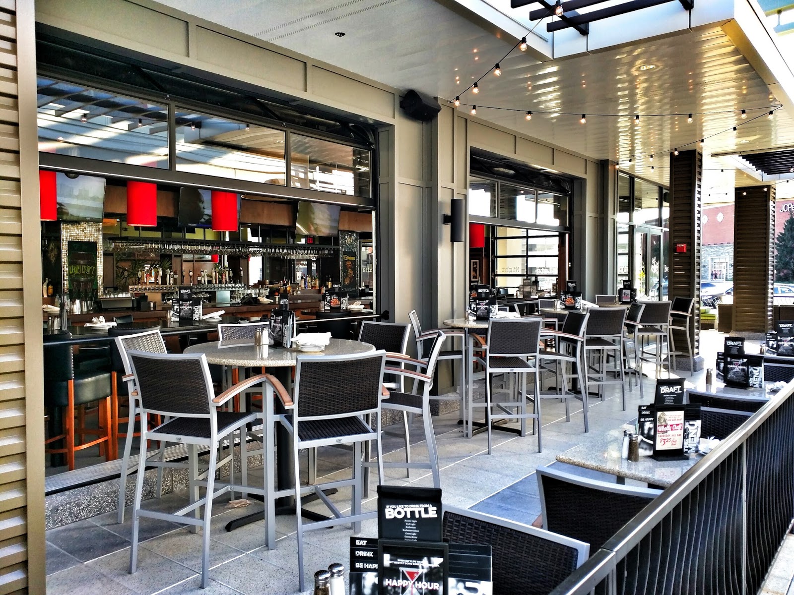 East MoCo Patio seating set up at Bar Louie as new Wheaton Plaza wing