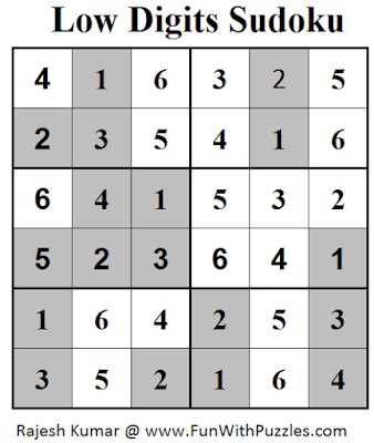 Low Digits Sudoku (Mini Sudoku Series #51) Solution