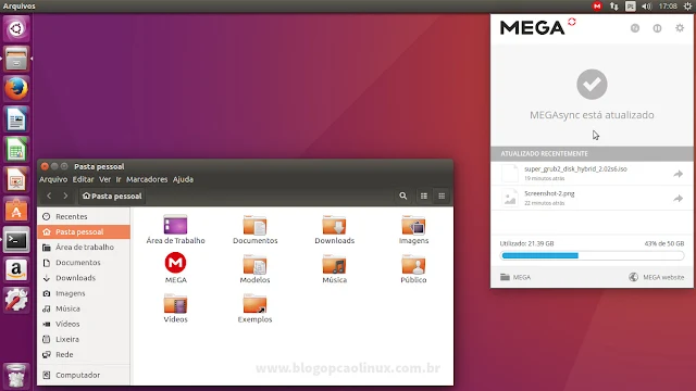 Janela do MEGA Sync aberta após selecionar a opção "Mostrar status" no ícone da barra superior