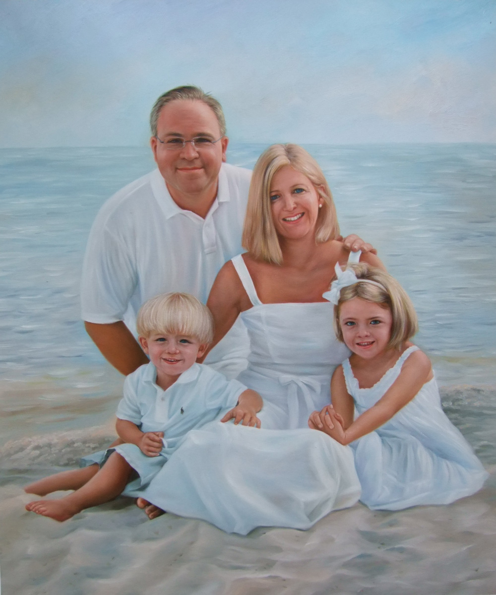 tranh chân dung sơn dầu gia đình