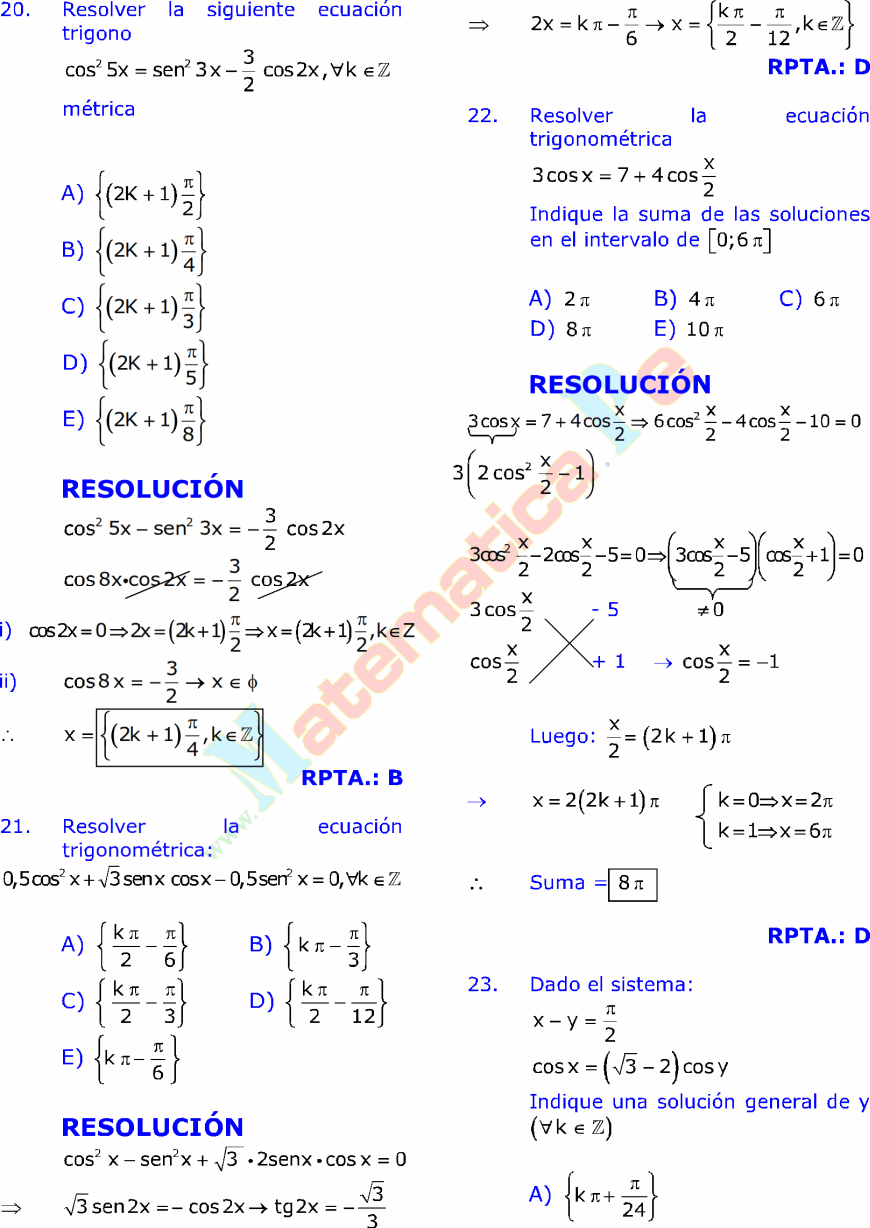 ECUACIONES TRIGONOMÉTRICAS EJERCICIOS RESUELTOS PDF