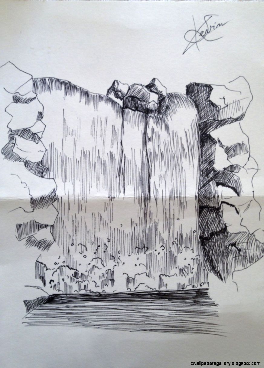 Waterfall Ink Drawing | Wallpapers Gallery