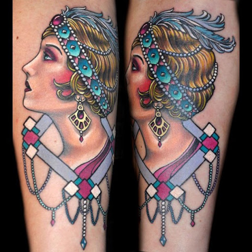 Esta cor pastel, flapper girl tatuagem