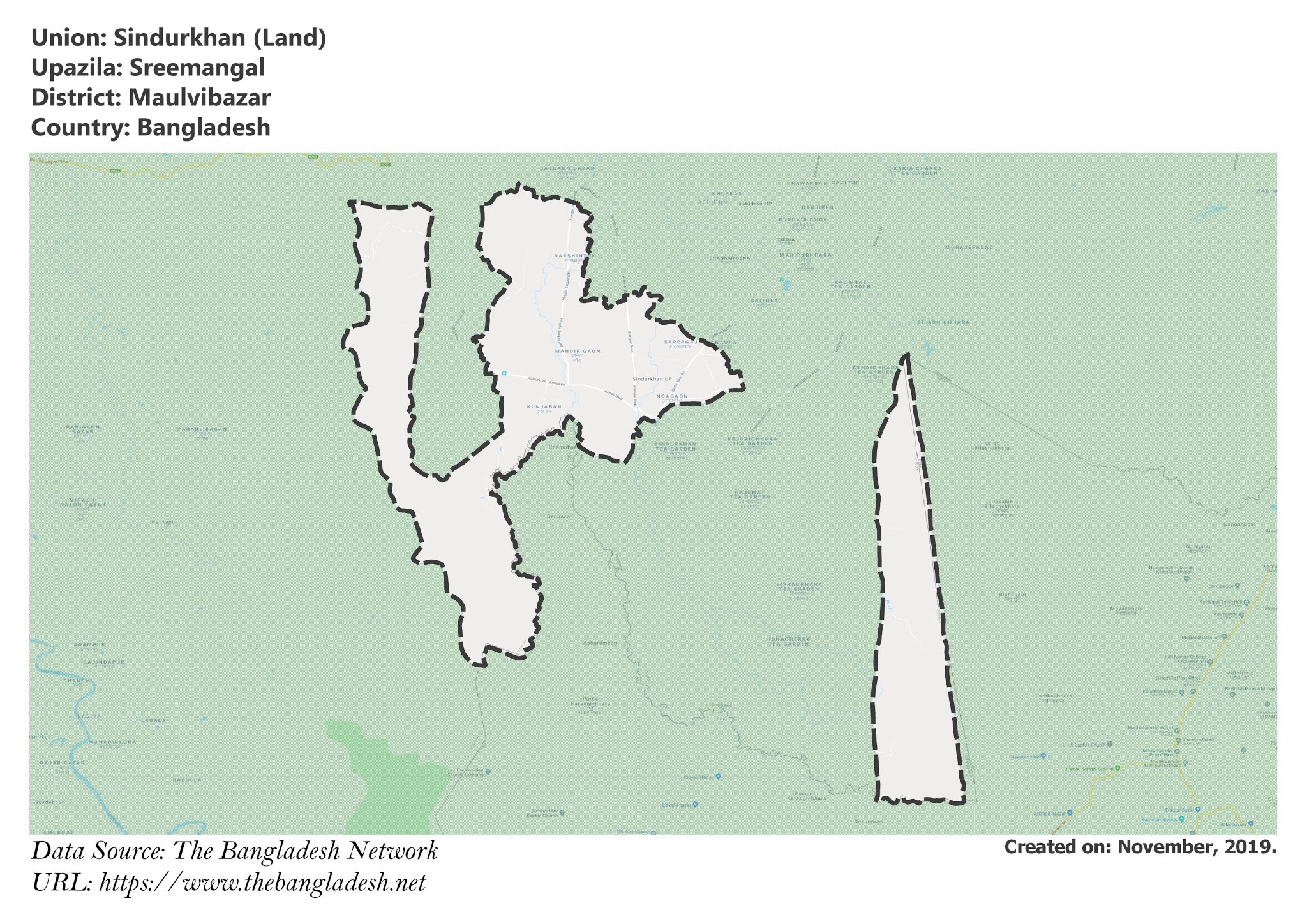 Map of Sindurkhan of Maulvibazar, Bangladesh.