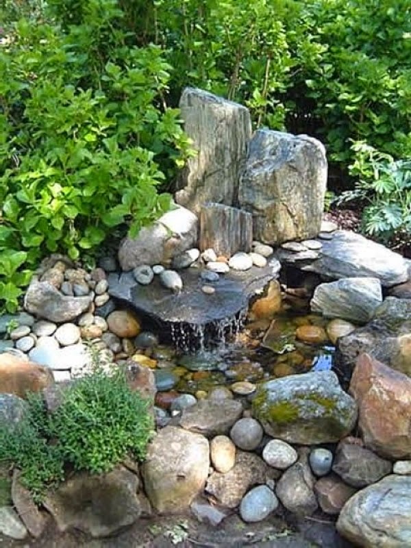 A relaxing garden and backyard waterfalls