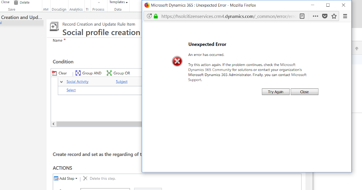 The Dynamics Evolution "UNEXPECTED ERROR" on Record Creation / Update