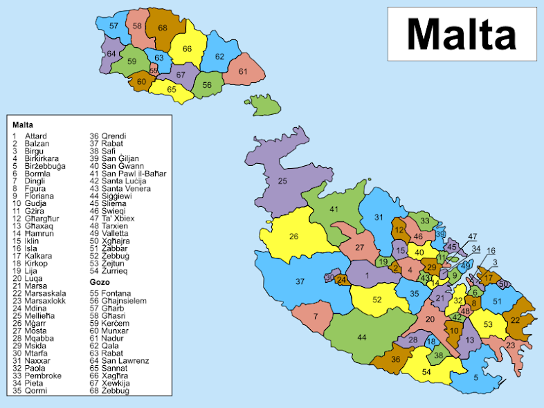 Peta pembagian wilayah administratif Malta