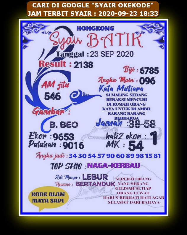 Syair Batik Hk 24 September 2020 Syair Togell