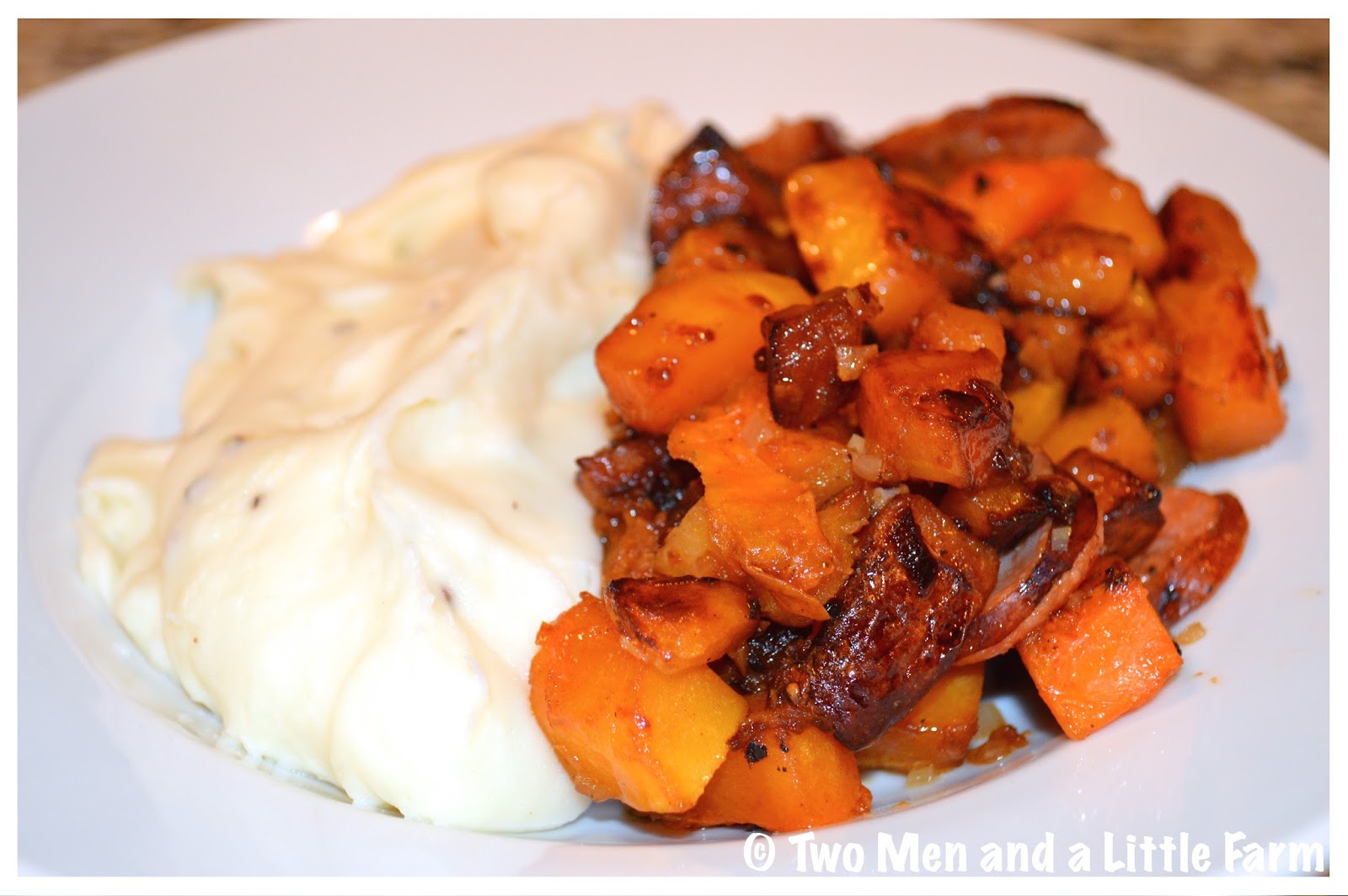 Two Men and a Little Farm BUTTERNUT SQUASH WITH ANDOUILLE SAUSAGE RECIPE