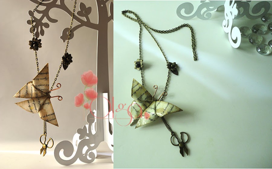 Desde el Taller de Olga.Collar mariposa de Origami