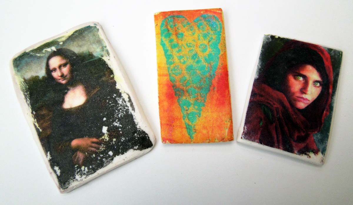 Inky Dinky Doodle Image transfers on polymer clay