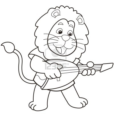 Tranh tô màu con sư tử đang đánh đàn