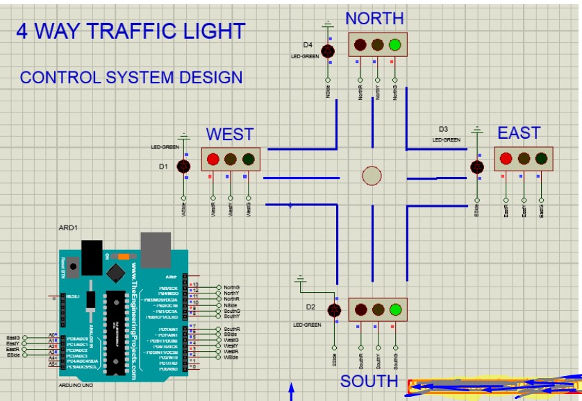 Four Ways Traffic Light Controller with Ardino ~ The Young Engineerzz
