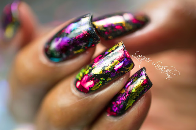 Lacquer Lockdown - nail art foil, nail foil, essie Licorice, nail art tutorial, nail art stamping blog, holographic nails, holographic foil, new years nail art, new year eve nails