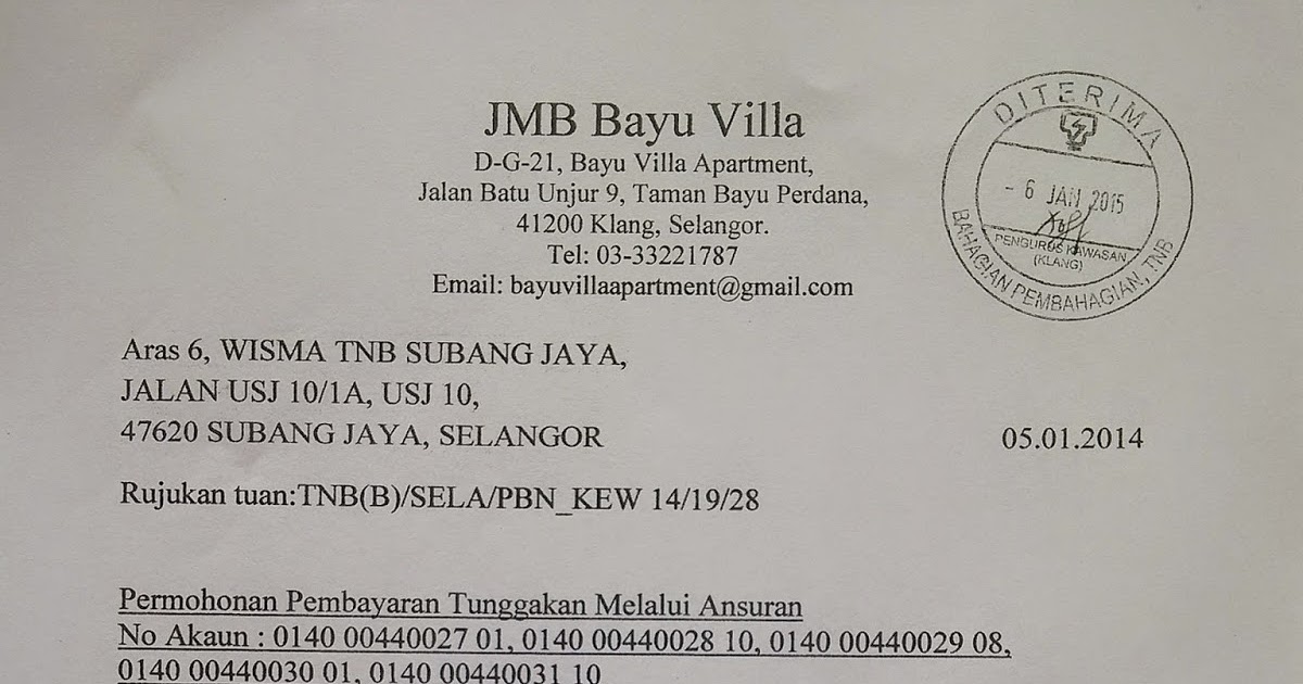 Surat Rayuan Bayaran Ansuran Tnb - Persoalan o