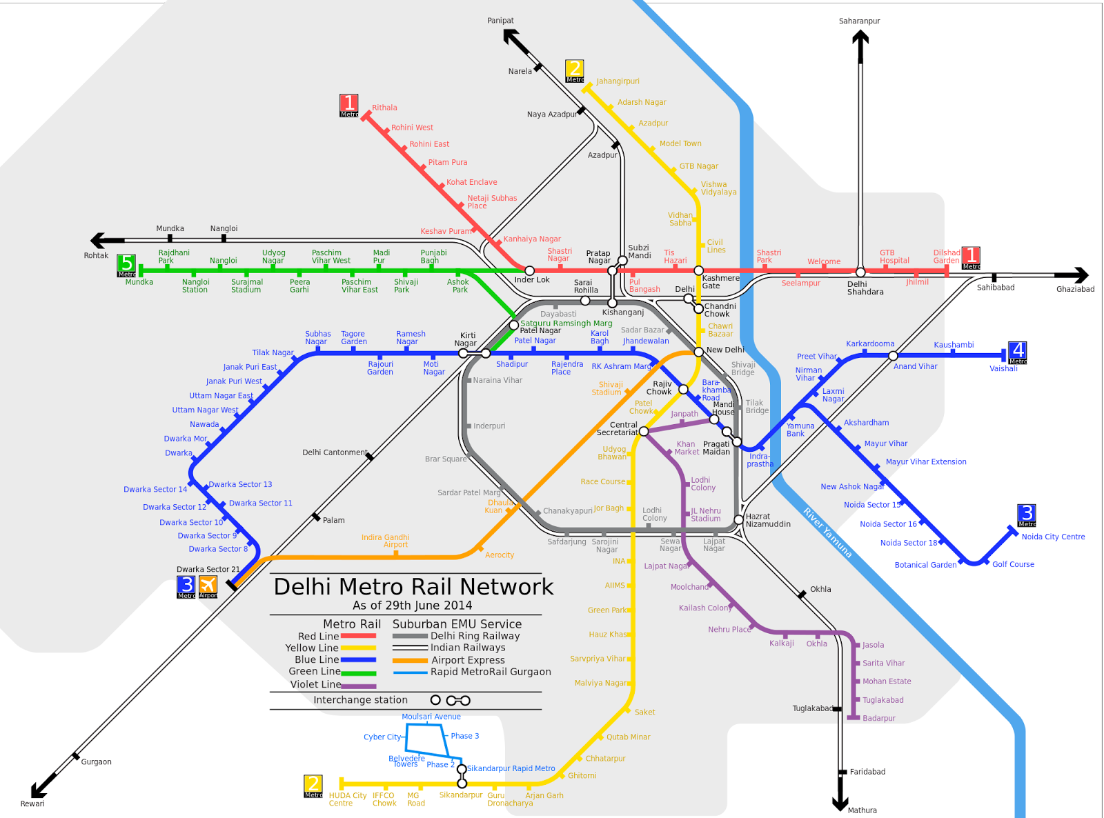 Peta Delhi Metro Rail Network