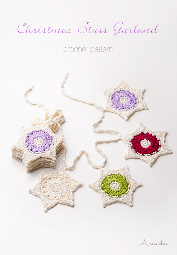 Would you like to crochet some last minute Christmas decorations? Try Christmas Stars Garland crochet pattern, Anabelia Craft Design Would you like to crochet some last minute Christmas decorations? Try Christmas Stars Garland crochet pattern, Anabelia Craft Design