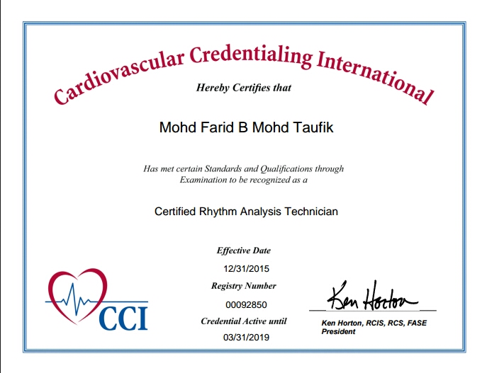 CVT Mohd Farid: Certified Rhythm Analysis Technician (CRAT) CVT Mohd Farid: Certified Rhythm Analysis Technician (CRAT)