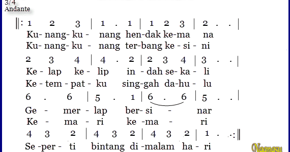 Not Angka Lagu Kunang Kunang Lagu Anak Anak Not Angka