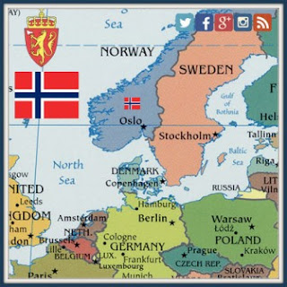Norwegian flag with map of Norway