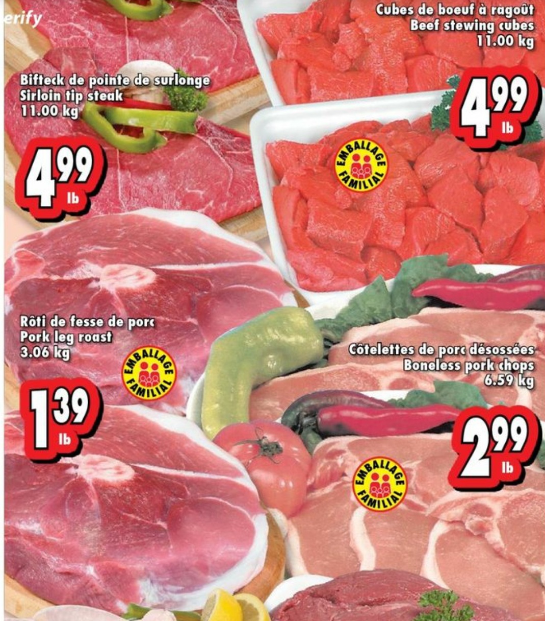 Coupons et Circulaires 1,39/lb à 4,99/lb Cubes de Boeuf Cotelette de Porc Désossées Roti Coupons et Circulaires 1,39/lb à 4,99/lb Cubes de Boeuf Cotelette de Porc Désossées Roti