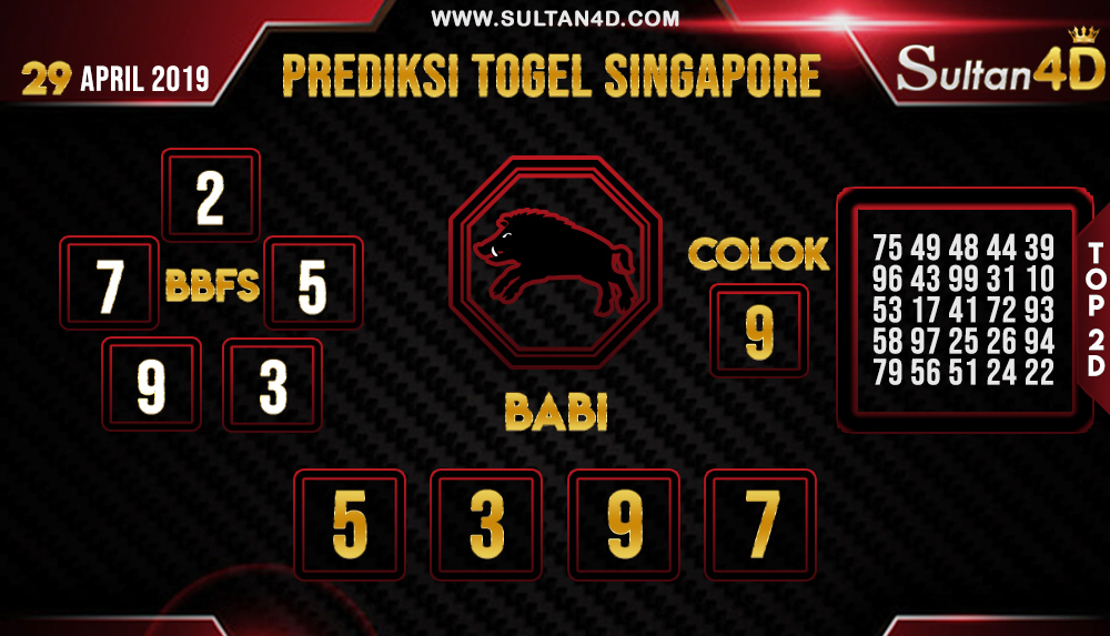 PREDIKSI TOGEL SINGAPORE SULTAN4D 29 APRIL 2019