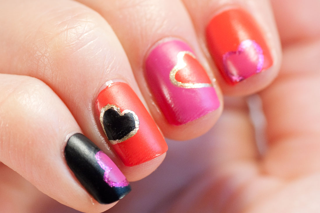 Red and Pink Heart Valentine's Day Manicure