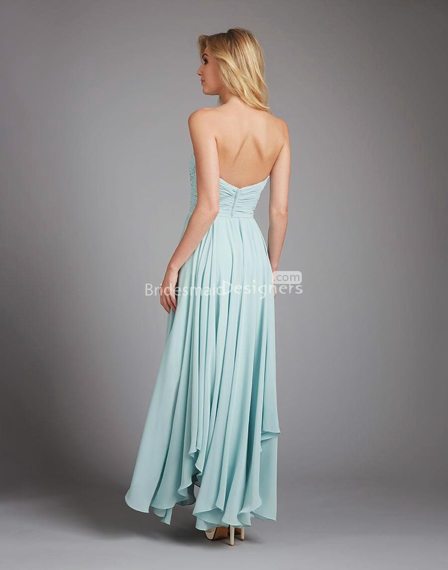 Waterfall Chiffon Strapless Asymmetrical Long Bridesmaid Dress-2