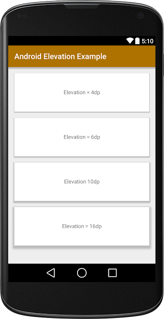Android Elevation Example - Shadow in android application