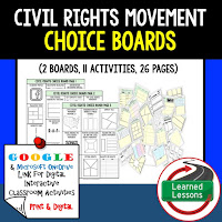 American History Digital Learning, American History Google, American History Choice Boards, Civil Rights Movement 