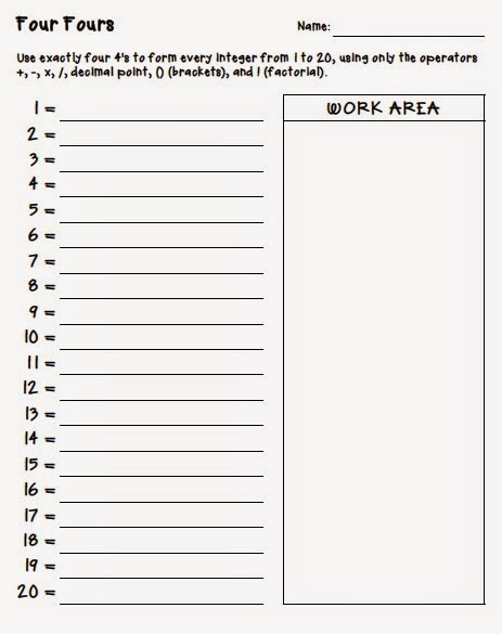 Math By Tori Four Fours Worksheet