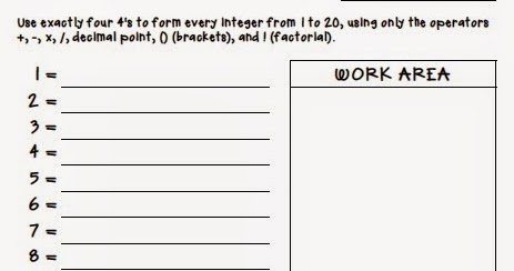 Math by Tori: Four Fours Worksheet