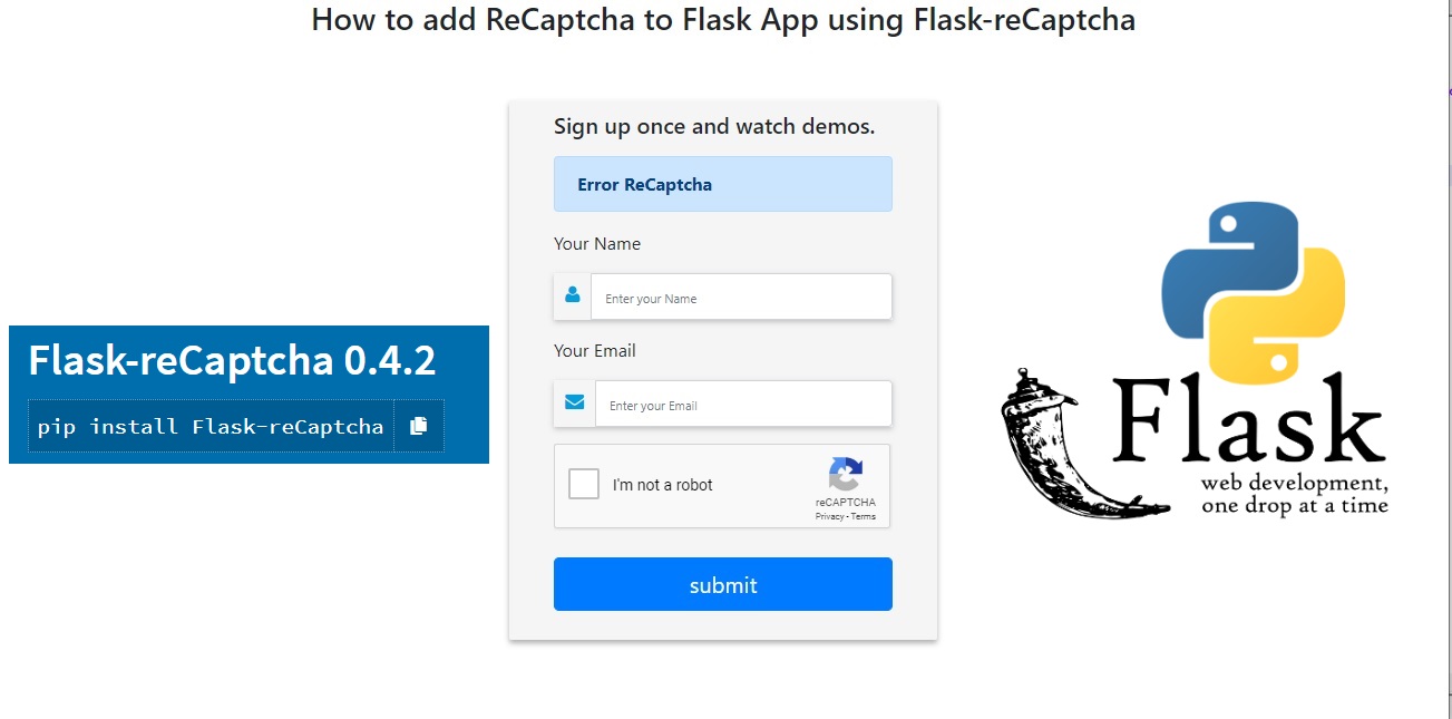How to add ReCaptcha to Flask App using FlaskreCaptcha Tutorial101