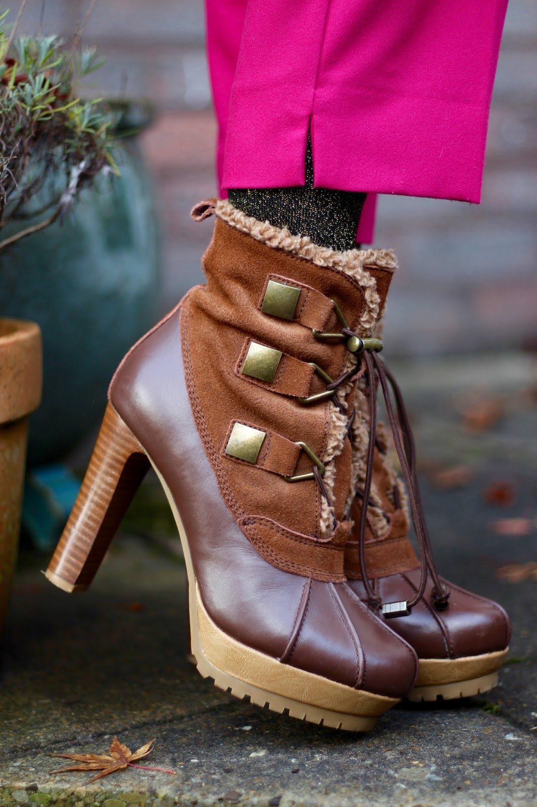 Bright Pink Peg Leg Trousers & Toffee Coloured Hiking Boots | Fake Fabulous
